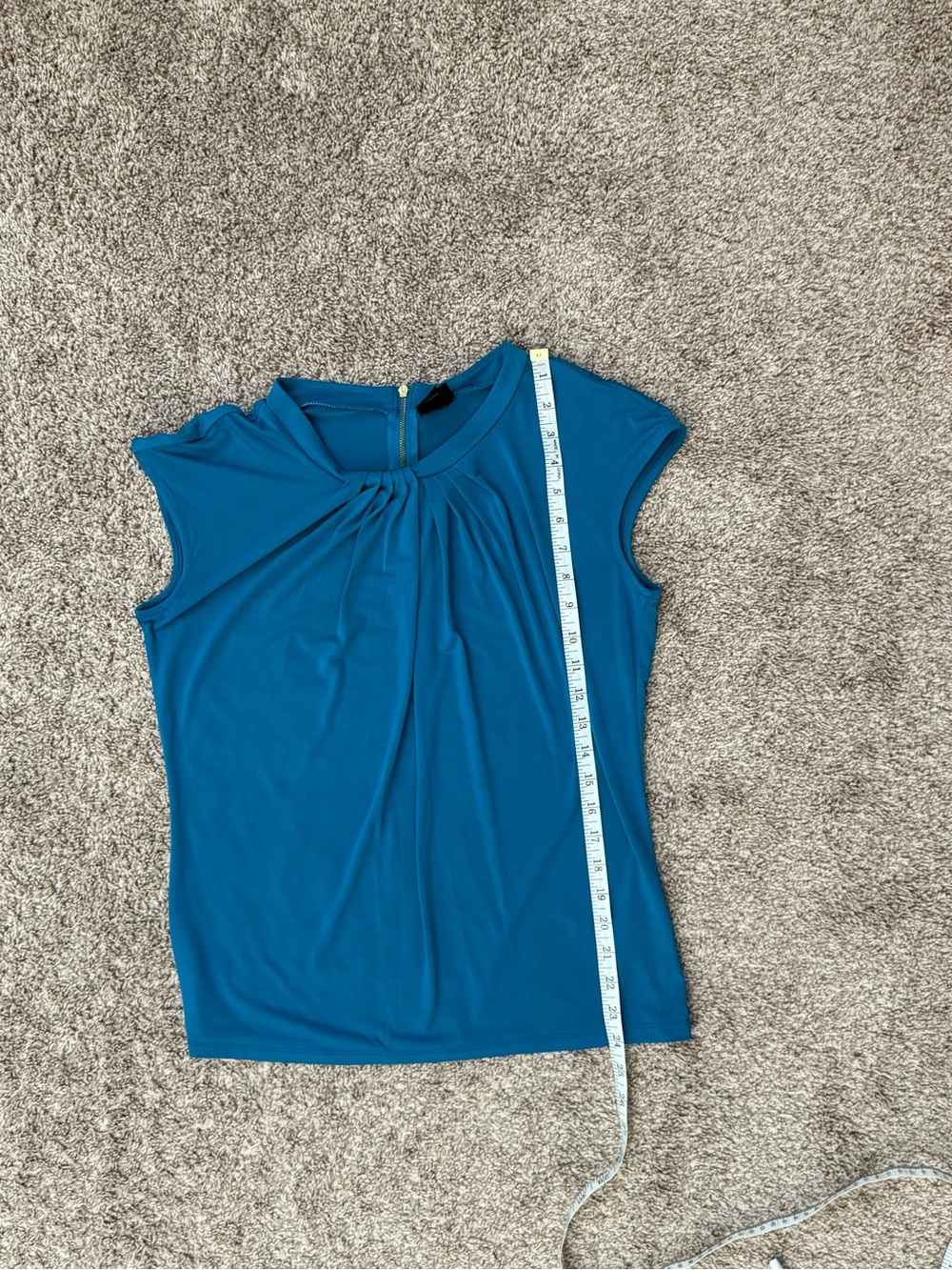 Worthington Teal Cap-Sleeve Pleated Women's Top - Picture 6 of 6